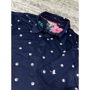 Bad Birdie Bound Polo Shirt Mens Medium Blue Golf Ball Pattern Stretch Mint!